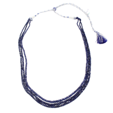 3 Line String Necklace Natural Blue Sapphire Neelam Beads Glass Filled Gem Stone Women Gift E731